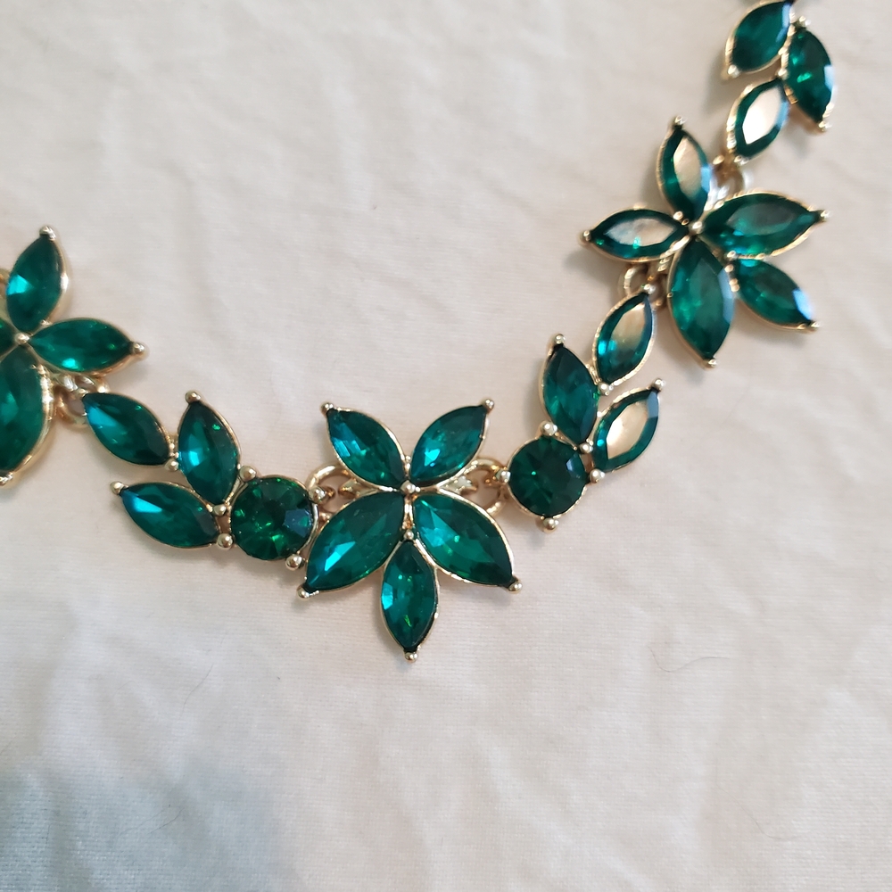 J. Crew Teal Floral Necklace with Gold Details